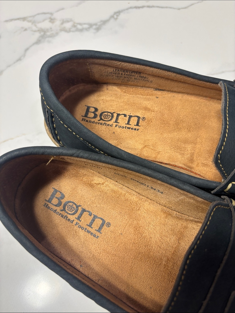 Born NAVY BLUE Suede Penny Loafers with Contrast Stitching - Picture 13 of 15